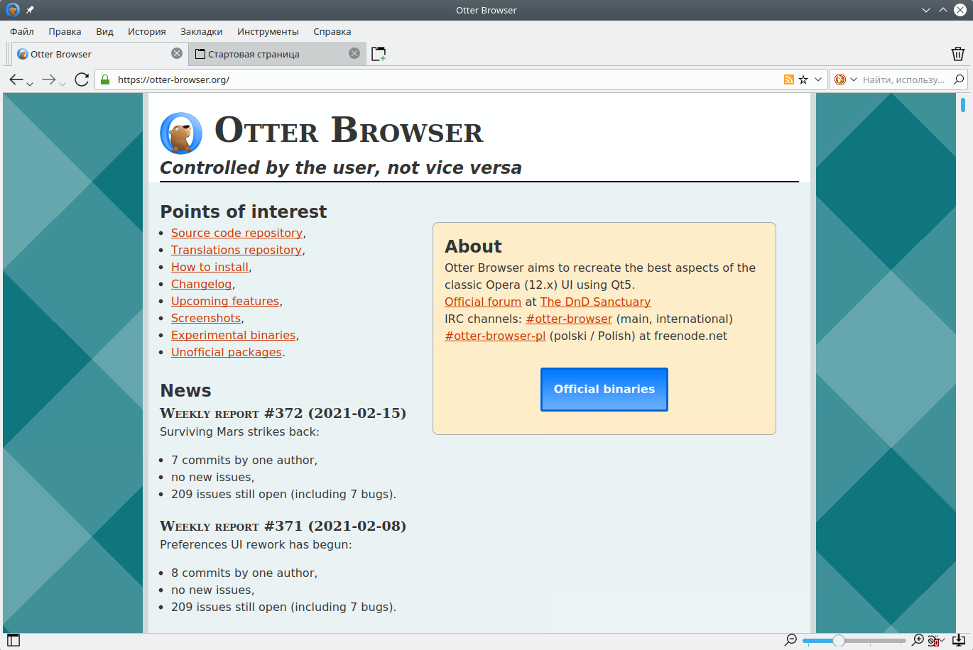 Otter Browser. Просмотр сайта