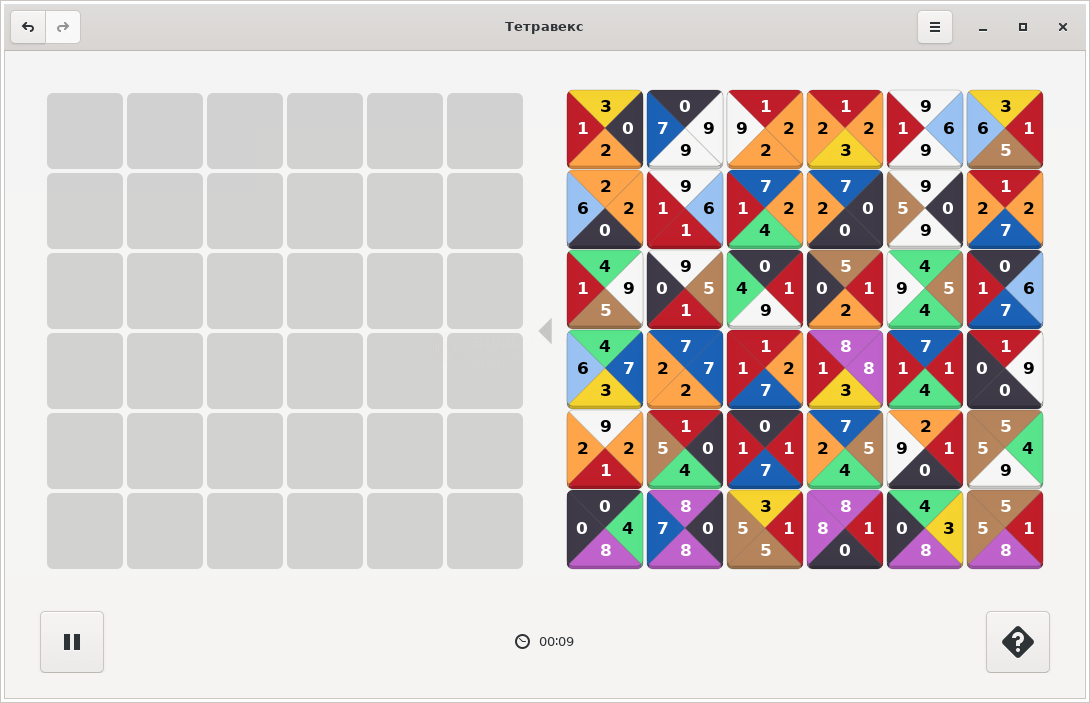 GNOME Tetravex. Размер игрового поля 6x6