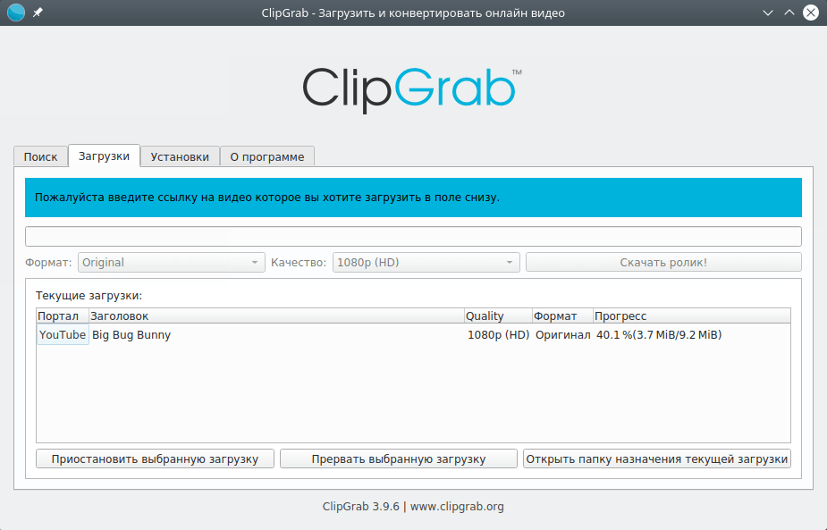 ClipGrab. Процесс загрузки