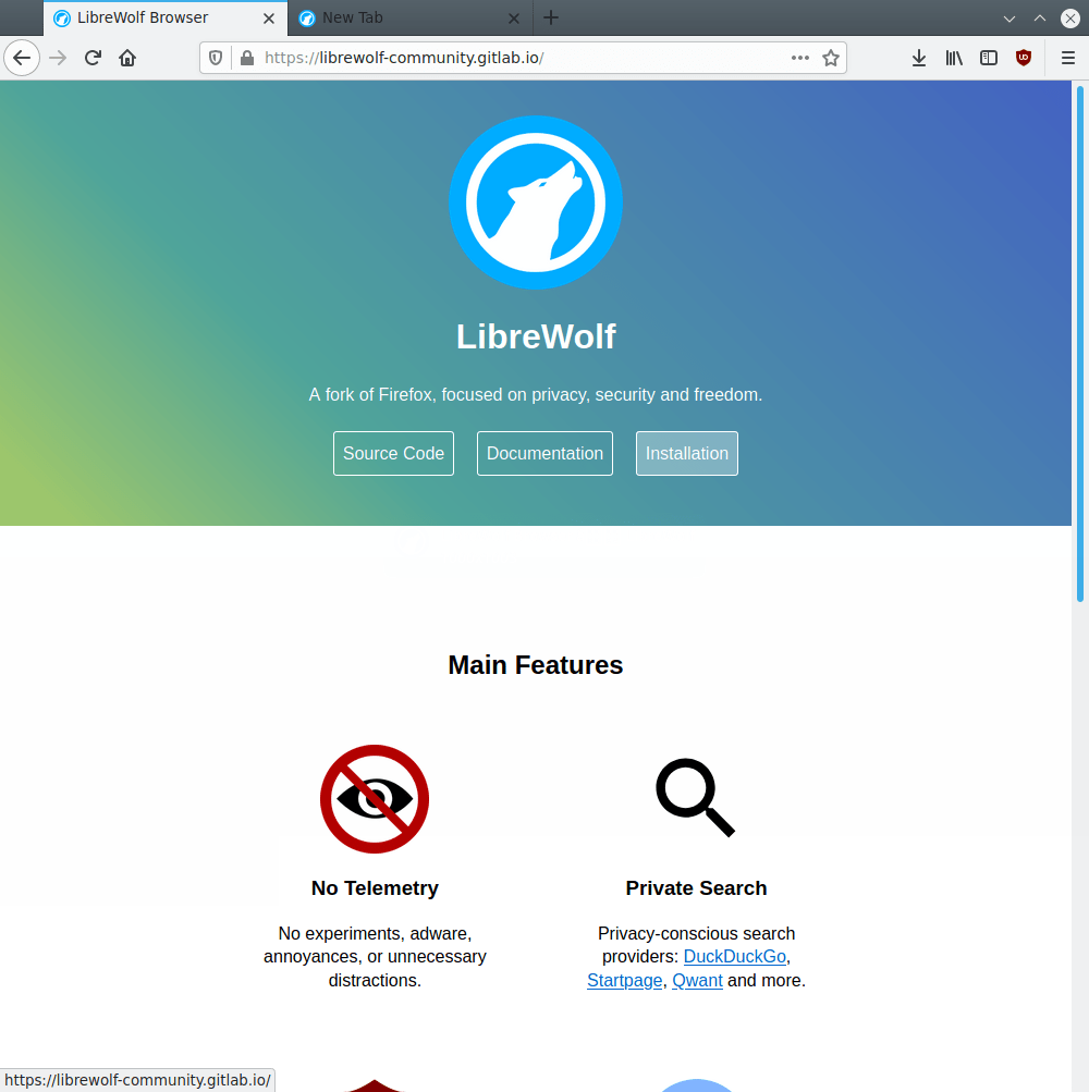 LibreWolf Browser. Просмотр сайта