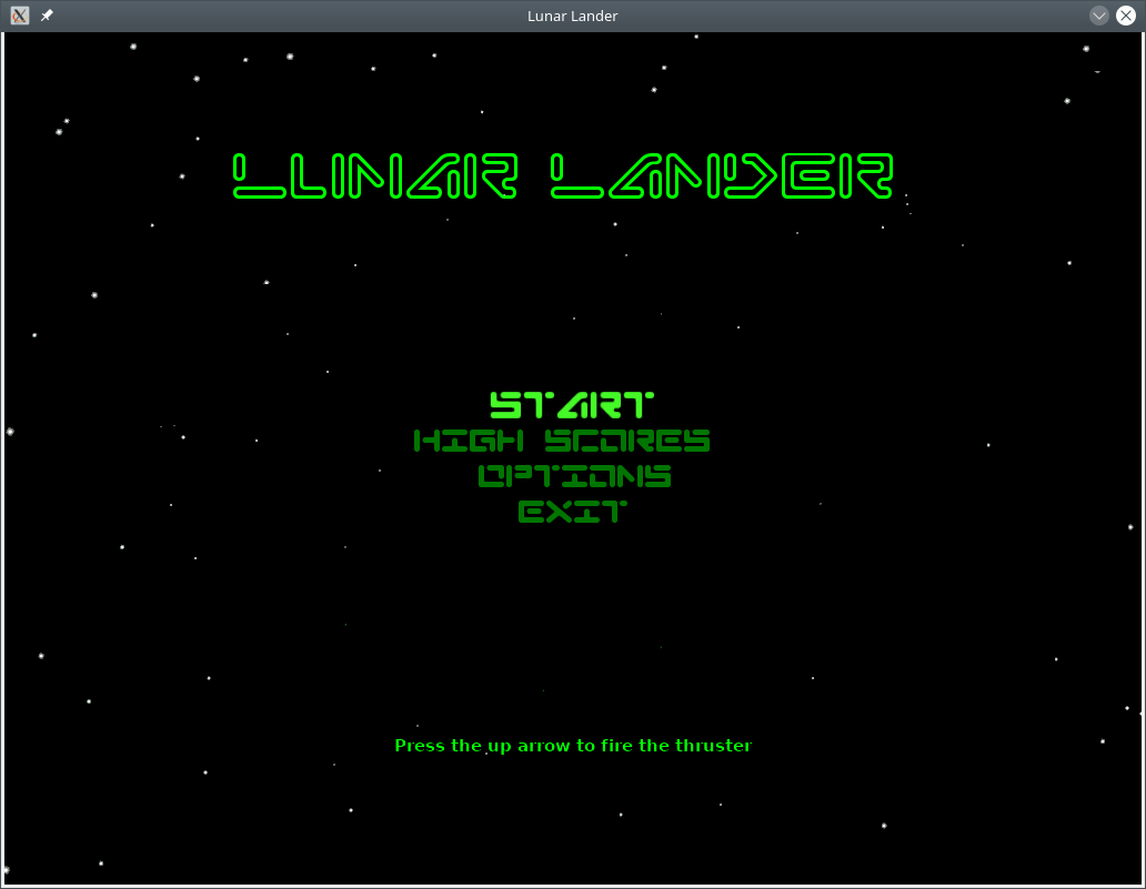 Lunar Lander. Меню игры