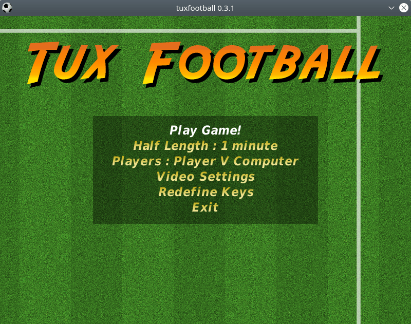 Tux Football. Меню игры