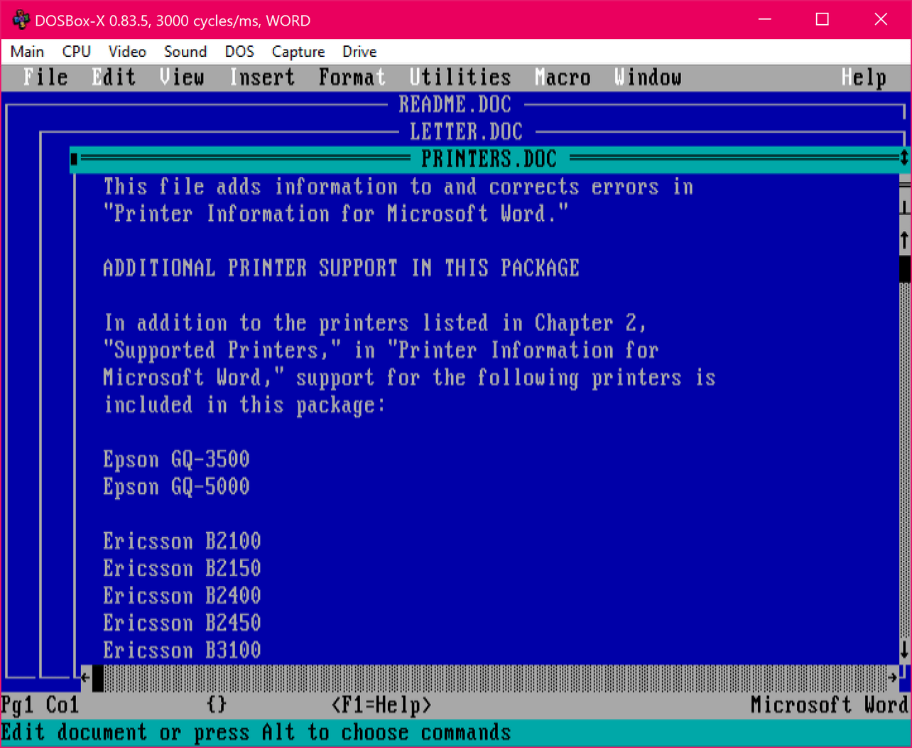 DOSBox-X. Word for DOS running in DOSBox-X. Скриншот взят с официального сайта