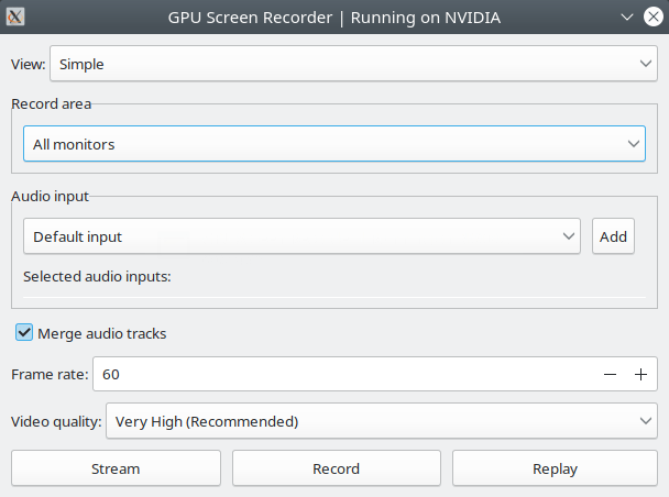 GPU Screen Recorder. Простой режим записи