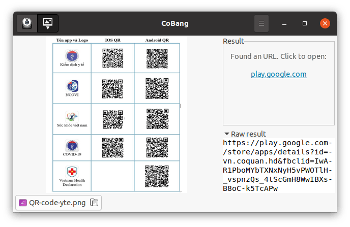 CoBang. Сканирование QR кода посредством изображения. Скриншот взят с официального сайта