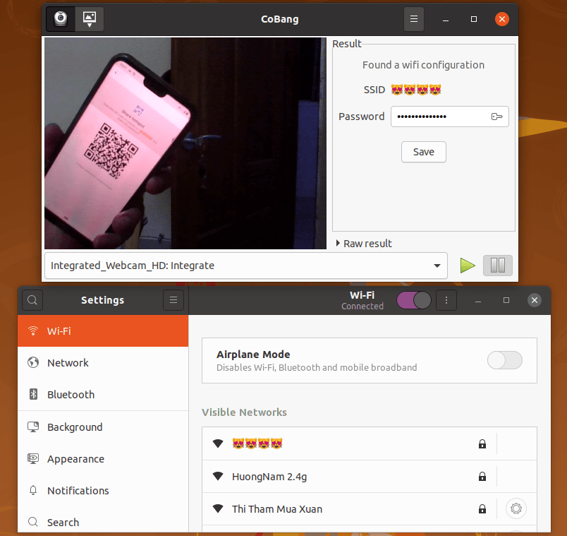 CoBang. Сканирование QR кода посредством камеры. Скриншот взят с официального сайта