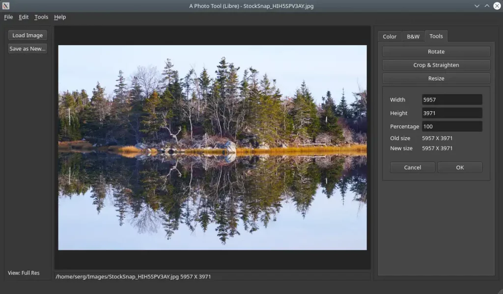 A Photo Tool (Libre). Инструменты. Изменение размера изображений