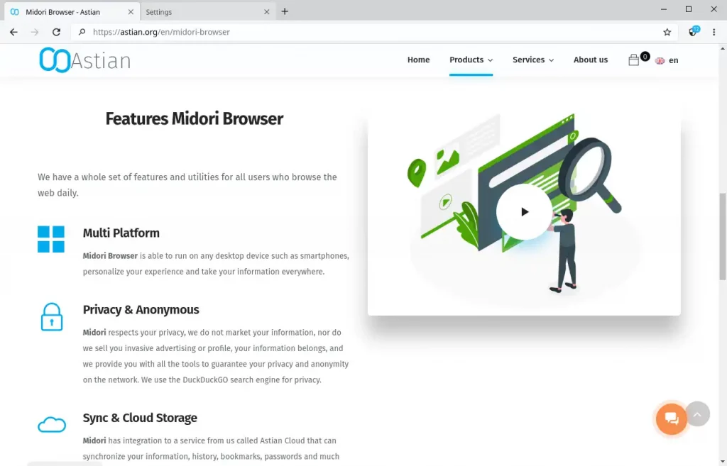 Midori Browser. Просмотр сайта