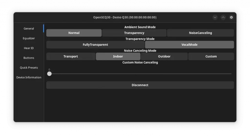 OpenSCQ30. Основные настройки. Скриншот взят с официального сайта