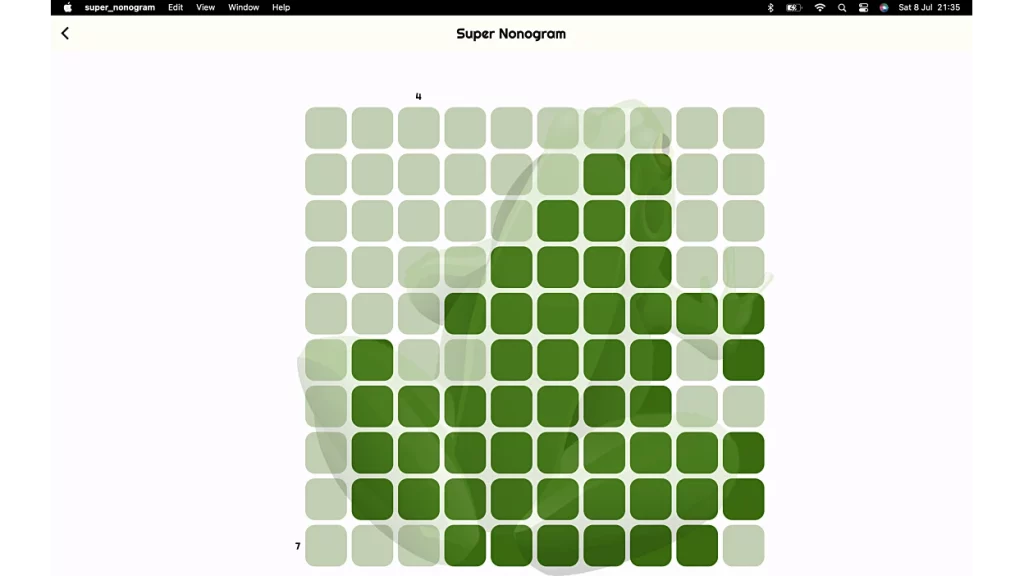 Super Nonogram. Пользовательский режим игры. Процесс игры. Скриншот взят с официального сайта