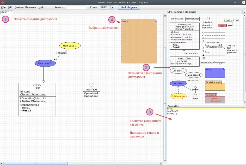 UMLet. Создание диаграммы. Разбор интерфейса