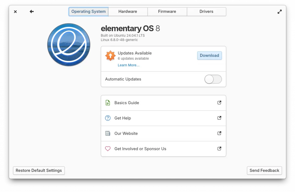 Elementary OS 8. Обновление ОС теперь в Системных настройках