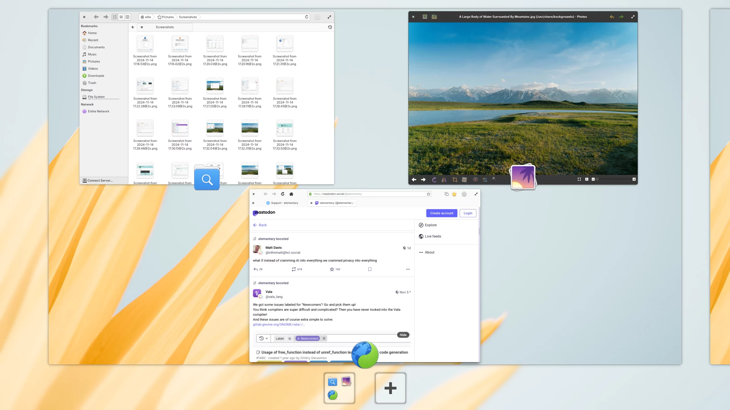 Elementary OS 8. В режиме многозадачности теперь отображается размытая версия обоев