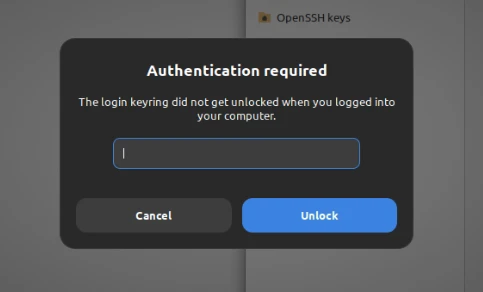 Linux Mint. Диалоговое окно для разблокировки связки ключей