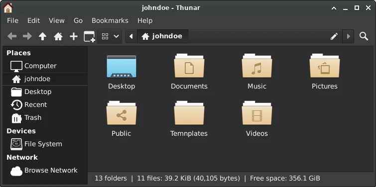 Xfce 4.20. Thunar. Символические иконки на боковой панели