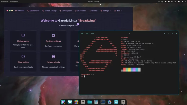 Linux Garuda. Представлена новая редакция Garuda COSMIC