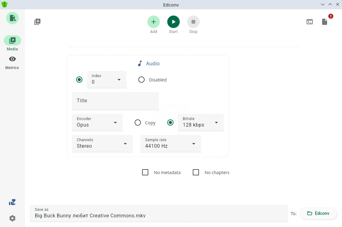 Edconv. Настройки конвертирования аудио файлов