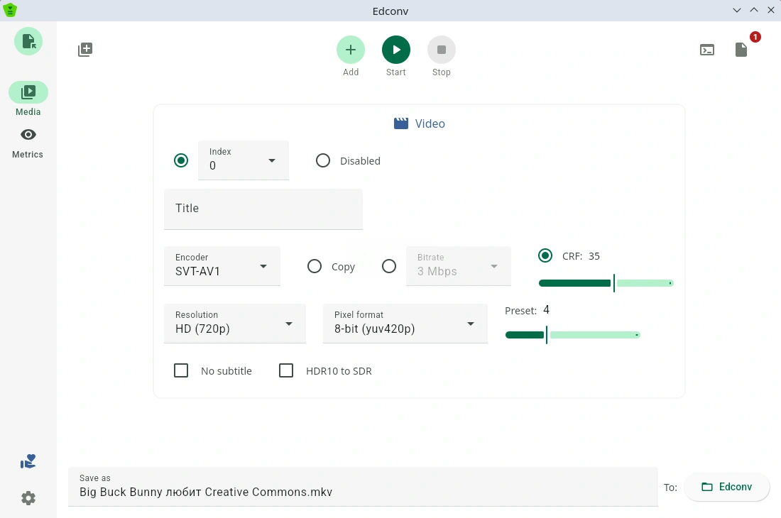Edconv. Настройки конвертирования видео файлов