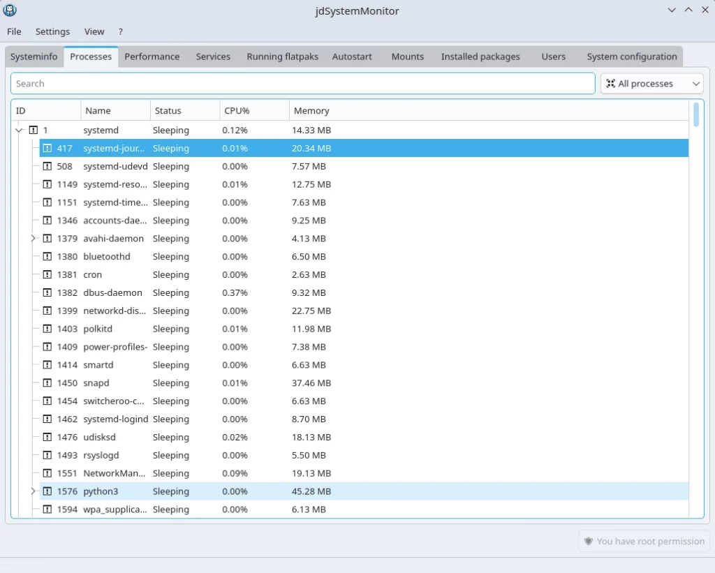 jdSystemMonitor. Управление запущенными процессами