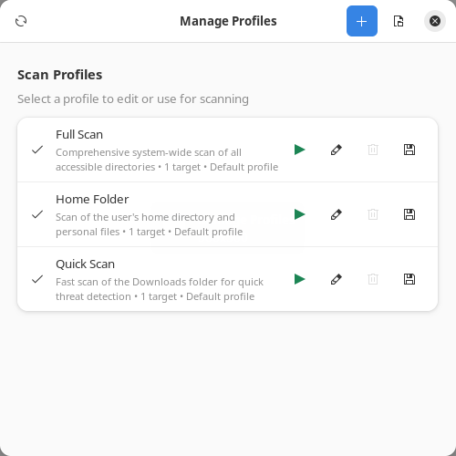 ClamUI. Редактирование и создание новых профилей сканирования