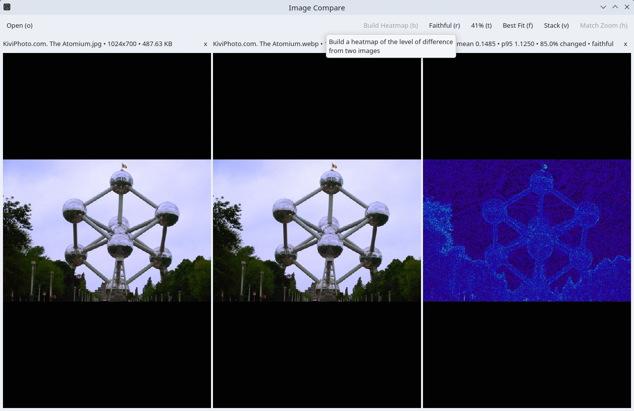 Image Compare. Сравнение двух изображений, расположенных рядом, с помощью тепловой карты