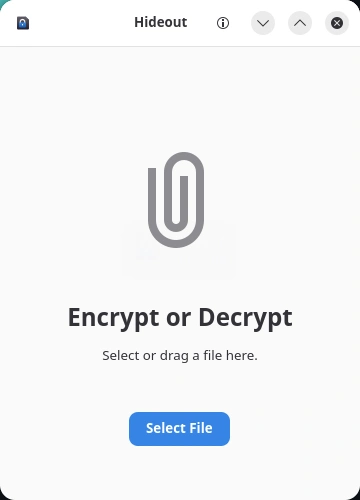 Hideout. Стартовое окно. Добавление файлов для шифрования