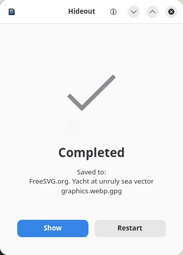 Hideout. Шифрование файла завершено