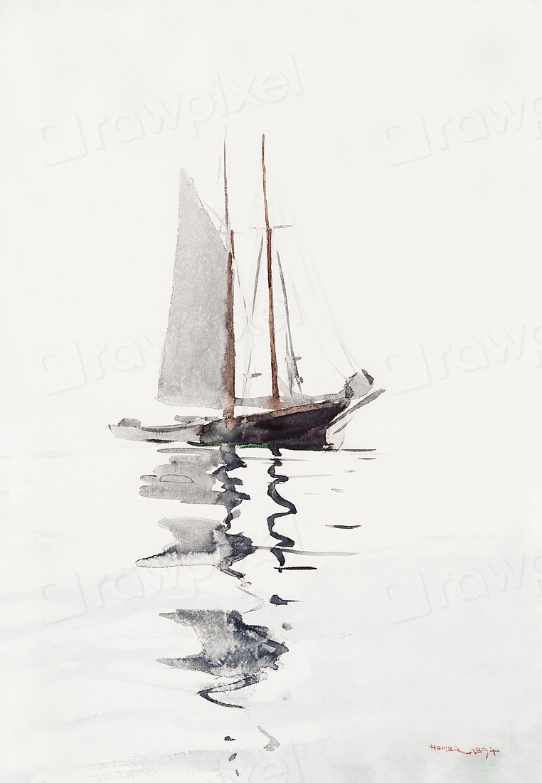 Rawpixel. Two–masted Schooner with Dory