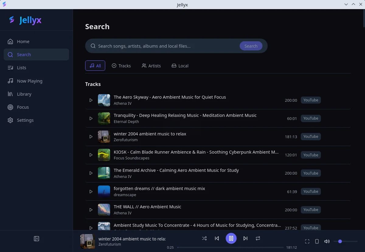 Jellyx. Воспроизведение музыки