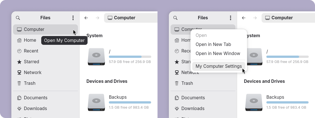 My Computer для Nautilus. Интеграция с боковой панелью. Скриншот взят с официального сайта