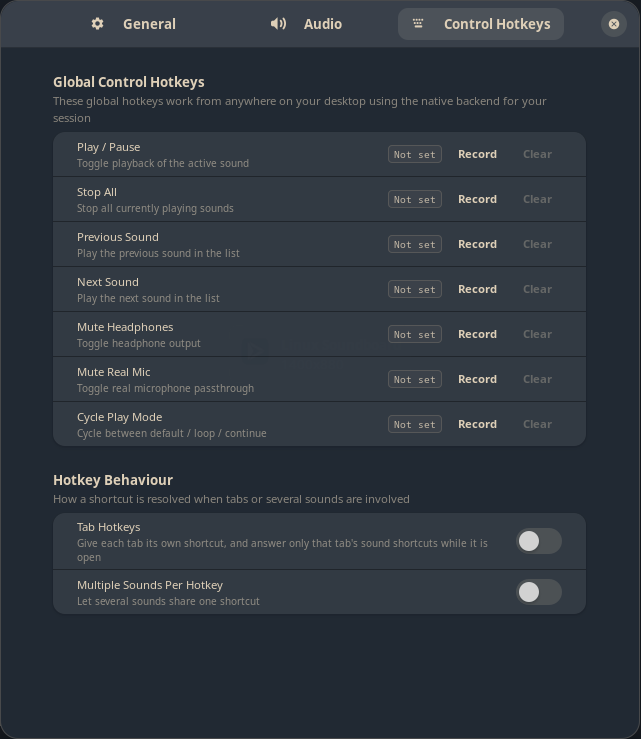 Linux Soundboard. Настройки горячих клавиш