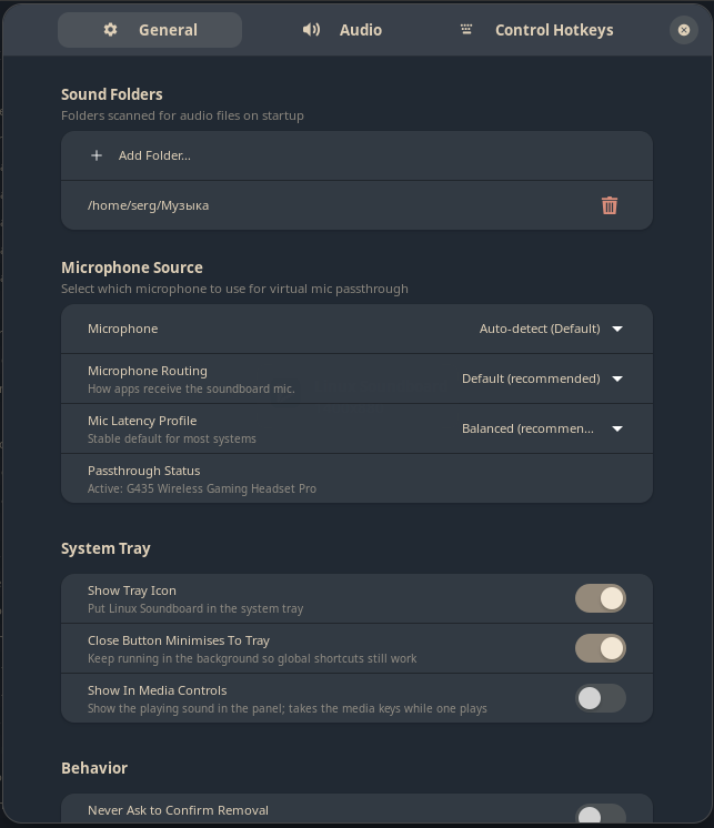 Linux Soundboard. Основные настройки